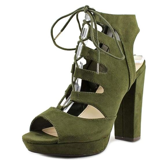 Bar III Women's Faux Suede Nelly Green Lace Up Platform Bootie Sandal Shoe 11M - Picture 1 of 15